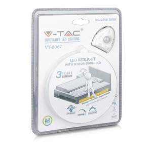 Nocne Oświetlenie LED V-TAC Czujnik Ruchu Pojedyncze Łóżko VT-8067 4000K 260lm 3 Lata Gwarancji