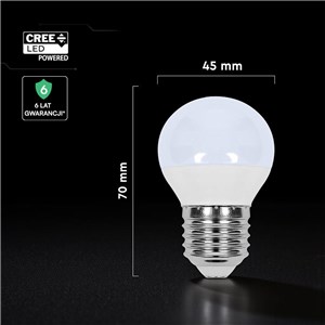 Żarówka LED V-TAC 3,7W CREE CHIP E27 kulka G45 VT-1830 6500K 320lm 6 lat gwarancji