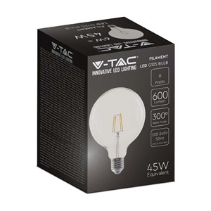 Żarówka LED 6W filament E27 kula glob G125 V-TAC VT-1983 3000K 600lm