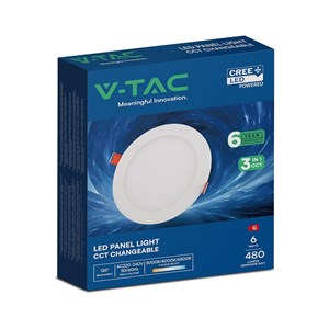Panel wpuszczany downlight V-TAC PRO SLIM 6W LED CREE CHIP okrągły 120x12mm CCT VT-607CCT 3000K-4000K-6500K 480lm 6 lat gwarancji
