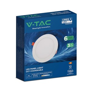 Panel wpuszczany downlight V-TAC PRO SLIM 12W LED CREE CHIP okrągły 170x12mm CCT VT-1207CCT 3000K-4000K-6500K 1150lm 6 lat gwarancji