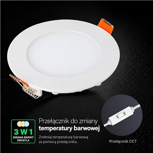Panel wpuszczany downlight V-TAC PRO SLIM 18W LED CREE CHIP okrągły 225x12mm CCT VT-1807CCT 3000K-4000K-6500K 1650lm 6 lat gwarancji