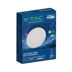 Panel wpuszczany downlight V-TAC PRO SLIM 3W LED CREE CHIP okrągły 84x12mm VT-307CCT 3000K-4000K-6500K 250lm 6 lat gwarancji