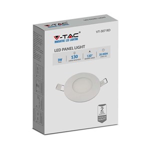 Panel LED V-TAC Premium Downlight 3W Okrągły fi84 VT-307 6000K 130lm