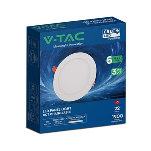 Panel wpuszczany downlight V-TAC PRO SLIM 22W LED CREE CHIP okrągły 240x12mm CCT VT-2207CCT 3000K-4000K-6500K 1900lm 6 lat gwarancji