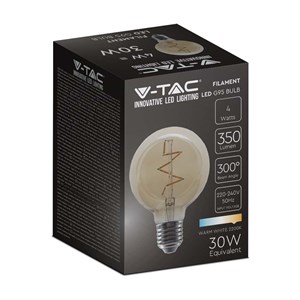 Żarówka LED V-TAC 4W Filament E27 Kula Glob G95 Bursztyn 95x138mm VT-2024-N 2200K 350lm