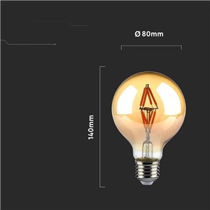 Żarówka LED V-TAC 4W Filament E27 Kula Glob G80 Bursztyn 80x120mm VT-2004-N 2200K 400lm