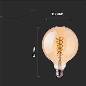 Żarówka LED V-TAC 4,8W Filament E27 Kula Glob G95 Bursztyn 95x138mm VT-2075 2200K 300lm