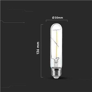 Żarówka LED V-TAC 2W T30 E27 Filament 30x136mm VT-2042-N 2700K 200lm