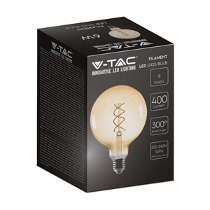 Żarówka LED V-TAC 6W filament E27 kula glob G125 bursztyn 125x173mm VT-2126 1800K 400lm