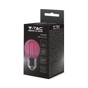 Żarówka LED V-TAC 2W Filament E27 Kulka G45 Kolor VT-2132 Kolor Różowy 60lm