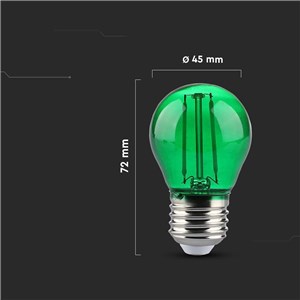 Żarówka LED V-TAC 2W Filament E27 Kulka G45 Kolor VT-2132 Kolor Zielony 60lm