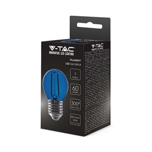Żarówka LED V-TAC 2W filament E27 kulka G45 kolor VT-2132 Kolor Niebieski 60lm 2 lata Gwarancji