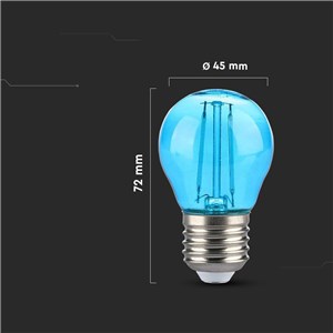 Żarówka LED V-TAC 2W filament E27 kulka G45 kolor VT-2132 Kolor Niebieski 60lm 2 lata Gwarancji