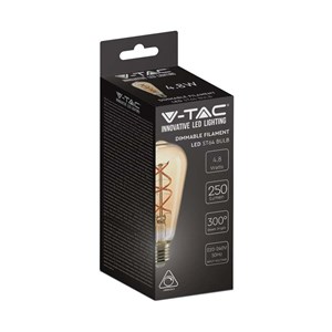 Żarówka LED V-TAC 4,8W E27 Filament Bursztyn Vintage ST64 Ściemnialna VT-2065 2200K 250lm