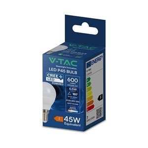 Żarówka LED V-TAC CREE CHIP 6,5W E14 kulka P45 VT-270 3000K 600lm 6 lat gwarancji