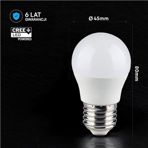 Żarówka LED V-TAC CREE CHIP 6,5W E27 kulka G45 VT-290 3000K 600lm 6 lat gwarancji