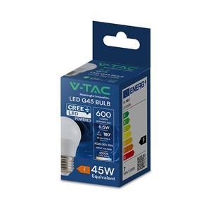Żarówka LED V-TAC CREE CHIP 6,5W E27 kulka G45 VT-290 6500K 600lm 6 lat gwarancji