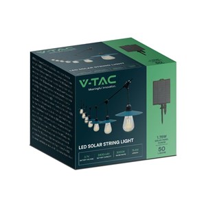 Girlanda Ogrodowa Solarna LED V-TAC 15mb Filament 15xST64 VT-715S 3000K 50lm