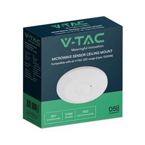 Czujnik ruchu 360st V-TAC mikrofalowy natynkowy sufitowy slim 24mm 2000W biały VT-81001 5 Lat Gwarancji