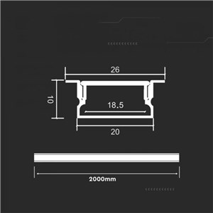 Profil Aluminiowy V-TAC 2mb Anodowany, Klosz Mleczny, Wpuszczany, Na dwie taśmy VT-8203