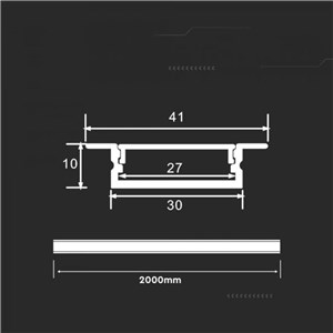 Profil Aluminiowy V-TAC 2mb Anodowany, Klosz Mleczny, Wpuszczany, Na dwie taśmy 27x10mm VT-8205