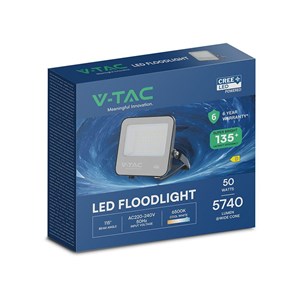 Projektor LED V-TAC CREE CHIP 50W 135lm/W czarna obudowa szare szkło IP65 VT-4455 3000K 6750lm 6 lat gwarancji