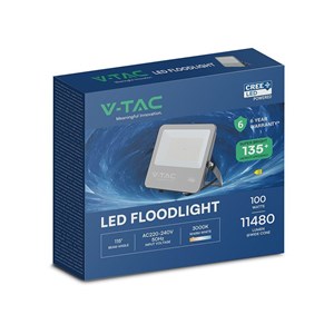 Projektor LED V-TAC CREE CHIP 100W 135lm/W czarna obudowa przewód 1m IP65 VT-44101 3000K 13500lm 6 lat gwarancji