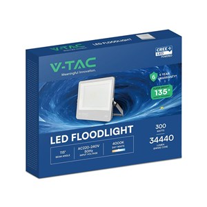 Projektor LED V-TAC CREE CHIP 300W 135lm/W czarna obudowa przewód 1m IP65 VT-44003 6500K 40500lm 6 lat gwarancji