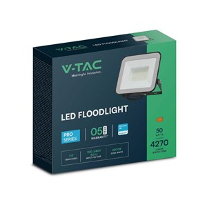 Projektor LED V-TAC 50W 100Lm/W przewód 1mb SAMSUNG CHIP czarny VT-44055 6500K 4270lm 5 lat Gwarancji
