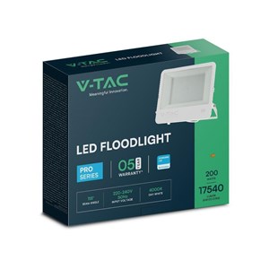 Naświetlacz LED V-TAC 200W 100Lm/W przewód 1mb SAMSUNG CHIP biały VT-44204 6500K 17540lm 5 lat gwarancji