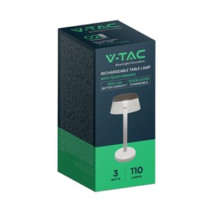 Lampka biurkowa nocna V-TAC 3W LED 28cm ładowanie USB ściemnianie biała VT-75002 3000K-6000K 110lm