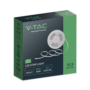 Taśma LED 230V V-TAC RĘKAW IP65 120LED/m 10,5W/m Rolka 10mb VT-2835 121-10M Kolor Czerowny