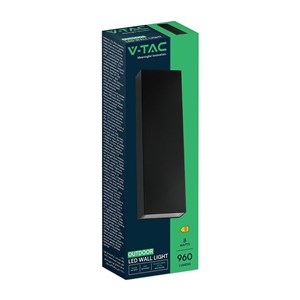 Kinkiet Ścienny V-TAC 8W LED Czarny IP65 85x250mm VT-91008 4000K 1120lm