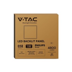 Panel LED V-TAC 40W 600x600 LED Backlight 33mm 120Lm/W Zasilacz PHILIPS VT-61040 6500K 4800lm 5 Lat Gwarancji