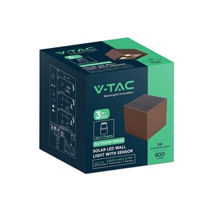 Oprawa ścienna solarna/USB V-TAC 9W LED COB brąz corten kostka 15x15cm IP65 czujnik ruchu VT-409CCT 3000K-4000K-5000K 800lm