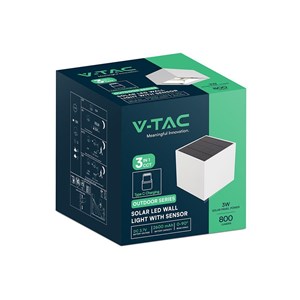 Oprawa ścienna solarna/USB V-TAC 9W LED COB biała kostka 15x15cm IP65 czujnik ruchu VT-409CCT 3000K-4000K-5000K 800lm