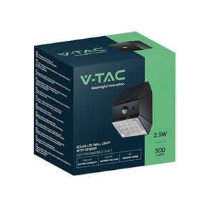 Kinkiet ogrodowy ścienny solarny V-TAC 2,5W CCT czujnik ruchu czarny VT-11025CCT-B 3000K-4000K-6000K 300lm 3 lata gwarancji