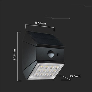 Kinkiet ogrodowy ścienny solarny V-TAC 2,5W CCT czujnik ruchu czarny VT-11025CCT-B 3000K-4000K-6000K 300lm 3 lata gwarancji