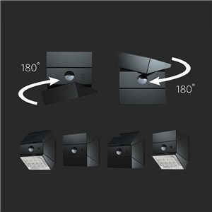 Kinkiet ogrodowy ścienny solarny V-TAC 2,5W CCT czujnik ruchu czarny VT-11025CCT-B 3000K-4000K-6000K 300lm 3 lata gwarancji