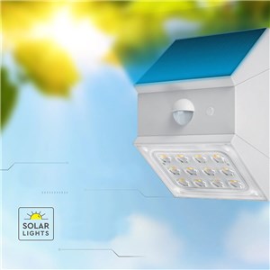 Kinkiet ogrodowy ścienny solarny V-TAC 2,5W CCT czujnik ruchu biały VT-11025CCT-W 3000K-4000K-6000K 300lm 3 lata gwarancji