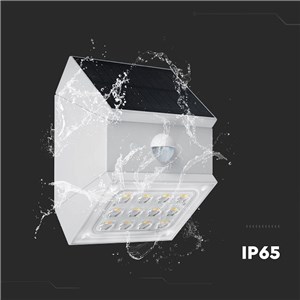 Kinkiet ogrodowy ścienny solarny V-TAC 2,5W CCT czujnik ruchu biały VT-11025CCT-W 3000K-4000K-6000K 300lm 3 lata gwarancji