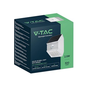 Kinkiet ogrodowy ścienny solarny V-TAC 2,5W CCT czujnik ruchu biały VT-11025CCT-W 3000K-4000K-6000K 300lm 3 lata gwarancji