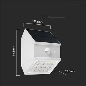 Kinkiet ogrodowy ścienny solarny V-TAC 2,5W CCT czujnik ruchu biały VT-11025CCT-W 3000K-4000K-6000K 300lm 3 lata gwarancji