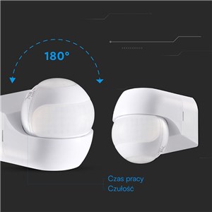 Czujnik ruchu podczerwień ścienny biały 180-360st 600W LED V-TAC VT-80140 5 lat gwarancji