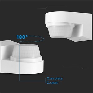 Czujnik ruchu podczerwień ścienny biały 240st 1000W LED IP65 V-TAC VT-81008 5 lat gwarancji