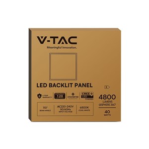 Panel LED V-TAC 40W 600x600 LED CREE CHIP zasilacz STARSENSE backlight 33mm 120Lm/W VT-61044 6500K 4800lm 6 lat gwarancji
