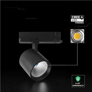 Oprawa szynoprzewód 3F V-TAC 30W LED CREE CHIP 36st czarna VT-11130 6500K 2845lm 6 lat gwarancji
