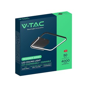 Oprawa sufitowa V-TAC 50W LED 485x485mm ściemnialna czarna pilot CCT VT-84025SQ 3000K-4000K-6500K 4000lm