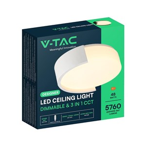 Oprawa sufitowa plafoniera 48W LED 45cm 3w1 ściemnialna biała BT pilot CCT VT-84023 3000K-4000K-6000K 5760lm